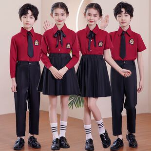 儿童红色爱国朗诵演出服小学生合唱服歌唱祖国男女童小主持人礼服