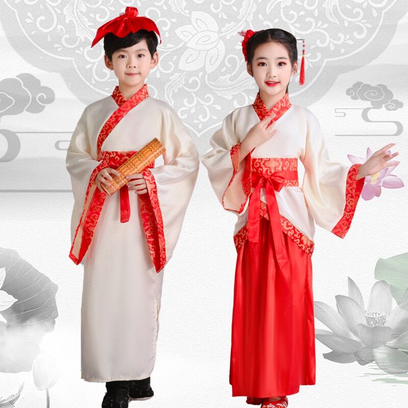 儿童书童演出服古装国学服汉服男童三字经弟子规开笔礼表演服孔子