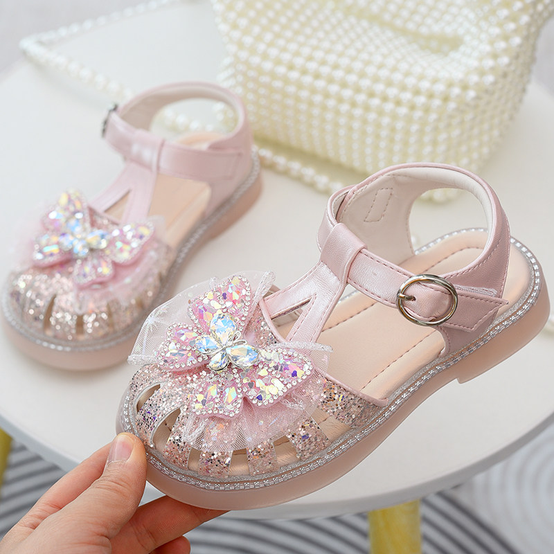 女童包头凉鞋儿童鞋子2026夏季新款童鞋宝宝软底真皮蝴蝶结公主鞋