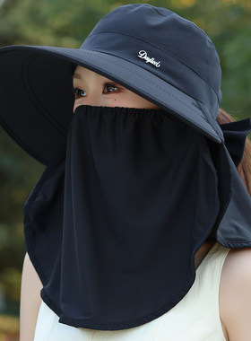 遮阳帽女士夏季新款大檐防晒紫外线采茶帽干活遮脸护颈骑车太阳帽