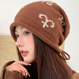 帽子女秋冬天新款卷边堆堆帽时尚百搭针织毛线帽显脸小韩版套头帽