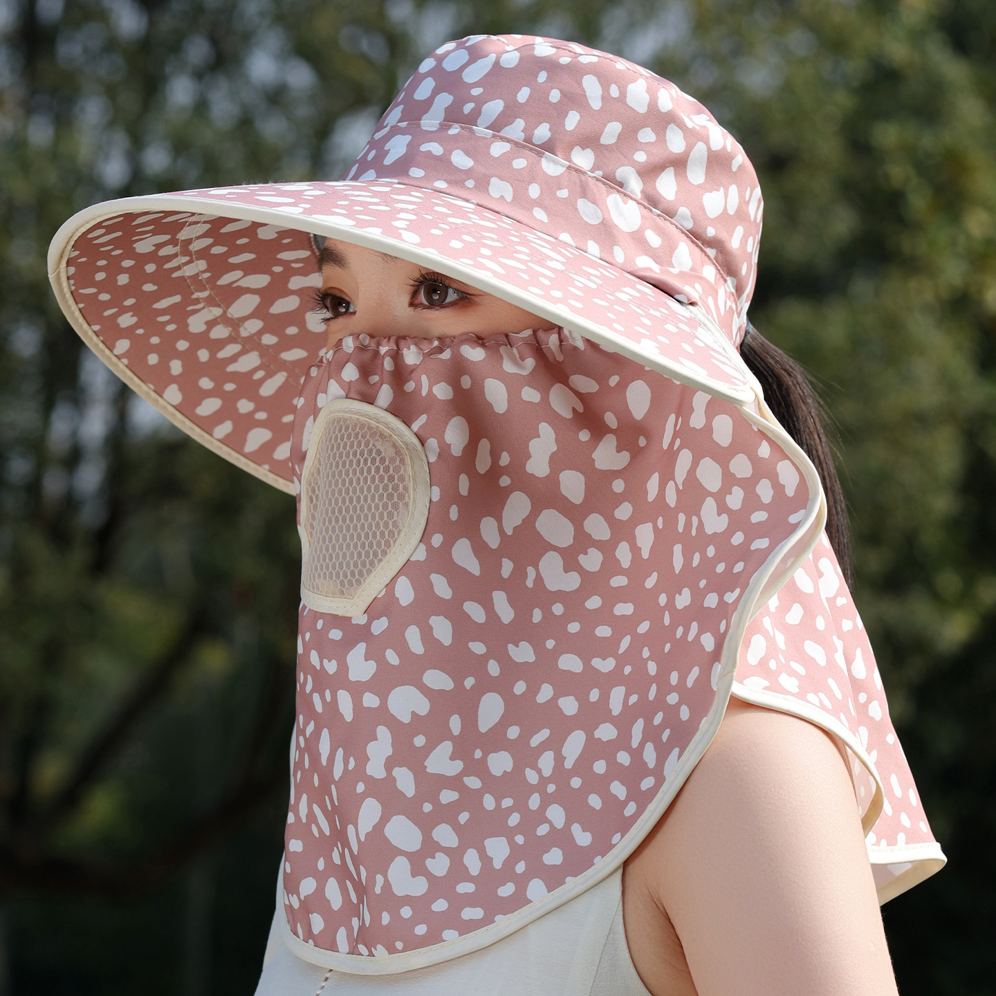 遮阳帽女夏天户外防晒采茶帽新款大檐骑车遮脸护颈太阳帽防紫外线