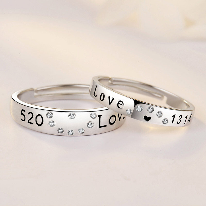 时尚百搭网红同款日韩简约925纯银开口情侣一对 开口百搭情人节表