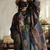 复古仿纯棉印花无扣宽松棉衣棉袍1931岁时