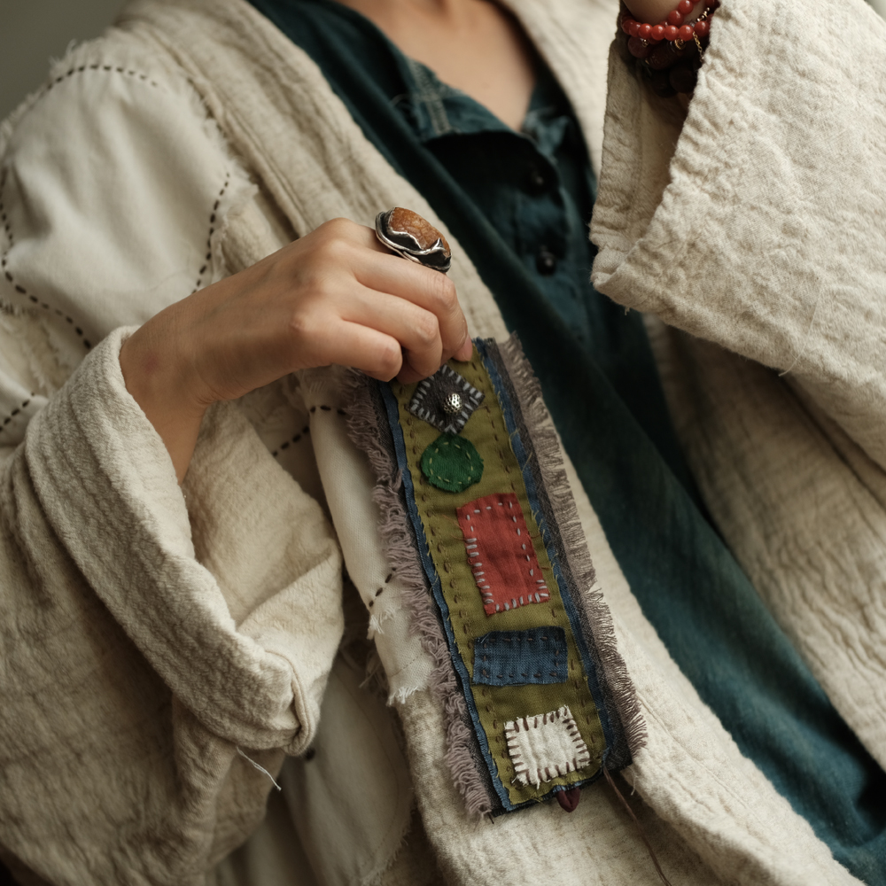 新款青年新中式民族风潮流个性复古百搭拼布腕带SC022浅绿