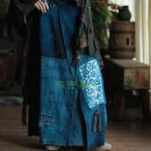 原创设计老布拼色系带裹裙文艺复古百搭半身裙2201兰拼