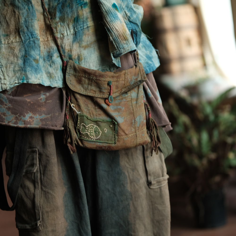 翻盖斜跨拼布包包SC043铁锈染