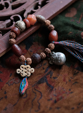 金刚菩提古珠牛骨镀银文玩手串