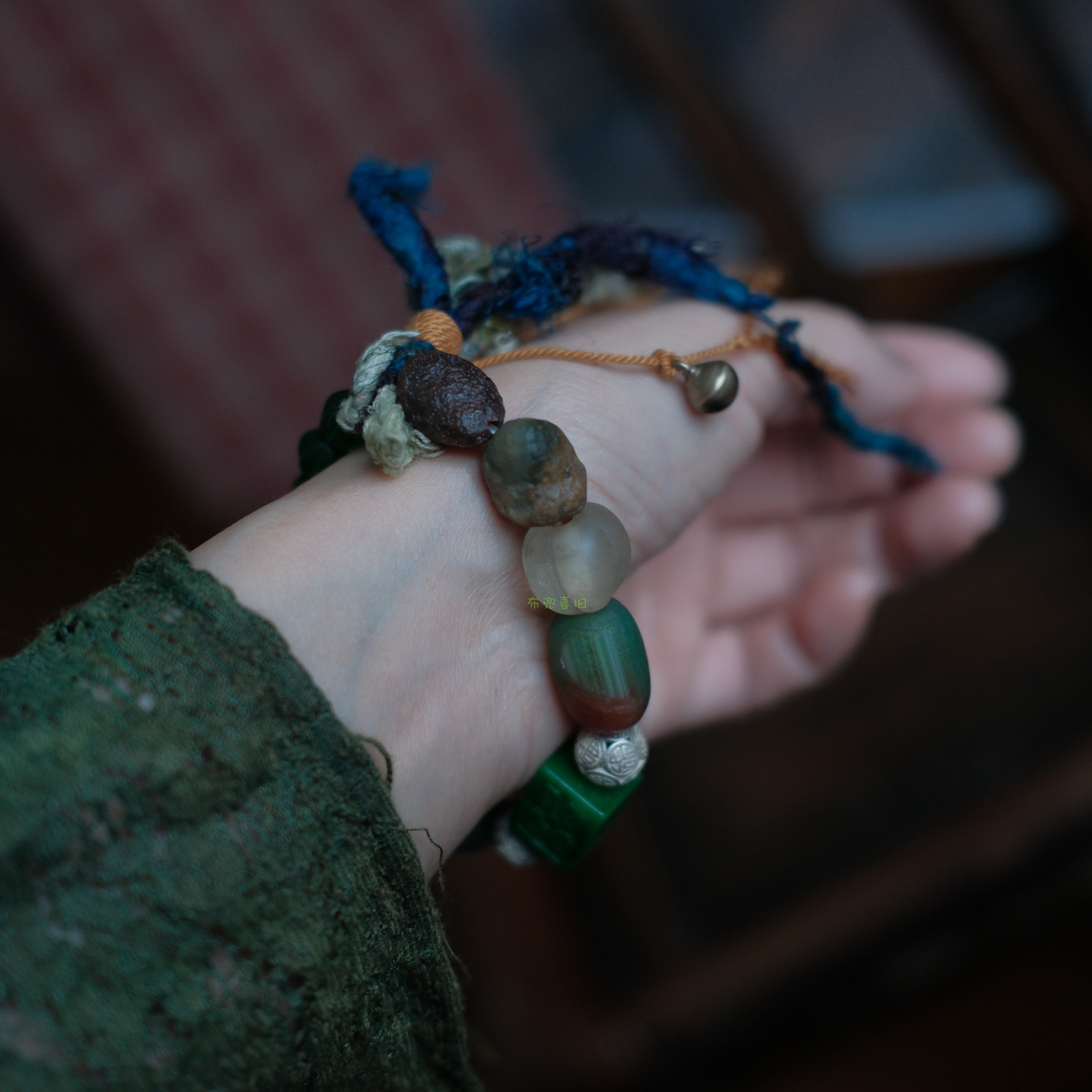 复古文艺尼泊尔丝线干青多宝手串C142