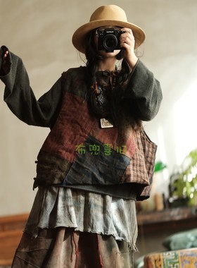 复古文艺2264老布拼皮草