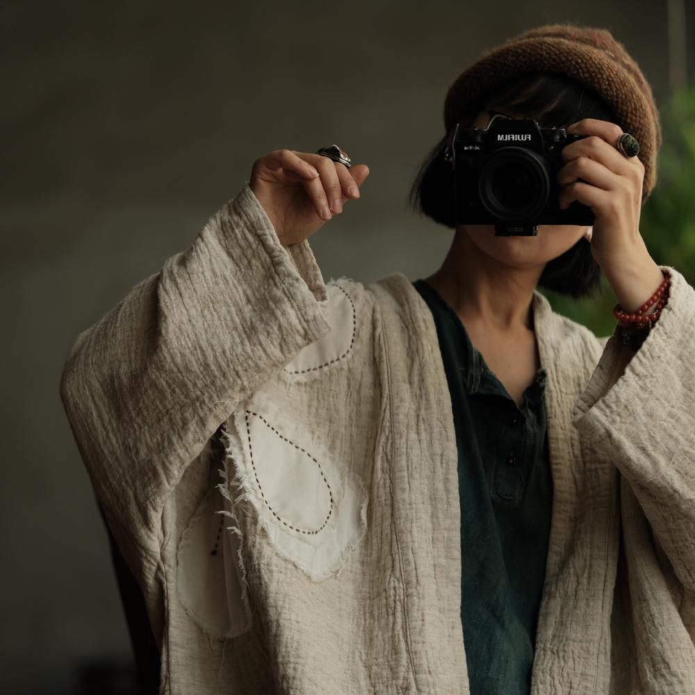 复古文艺斜襟系带棉衣外套