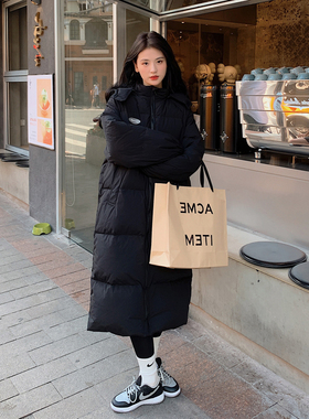黑色加厚羽绒服女冬2024新款韩版宽松保暖长款过膝90白鸭绒外套