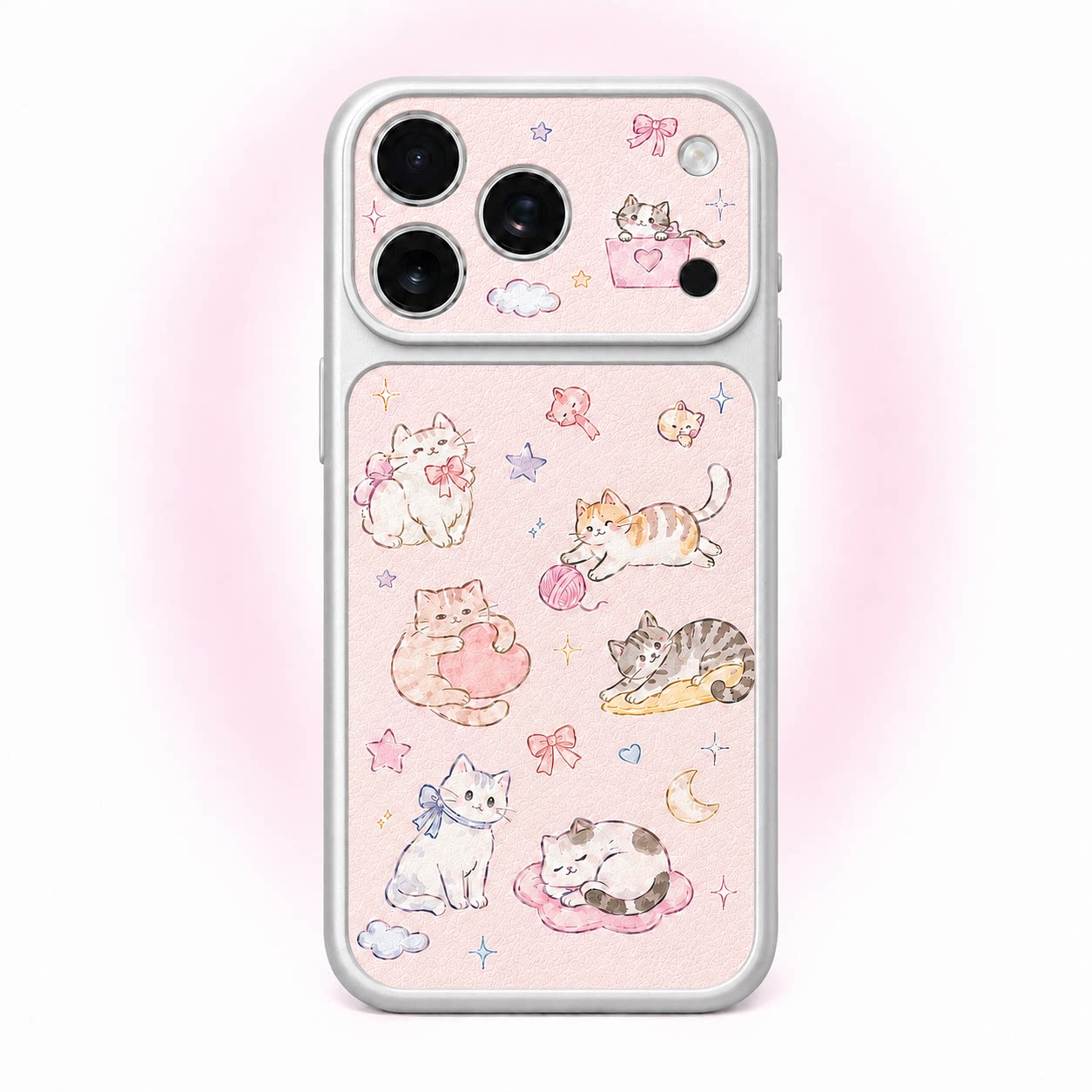 奇思喵想粉红猫咪记少女涂鸦适用iPhone16/17promax手机壳苹果16pro卡通15Promax皮纹vivoOPPO一加