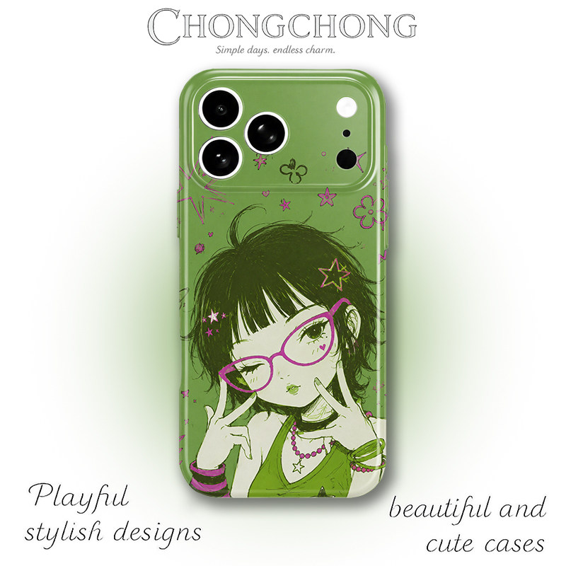 适用iPhone17Promax手机壳女款潮流插画原宿少女风苹果16pro保护套个性涂鸦OPPOvivo菲林壳防摔