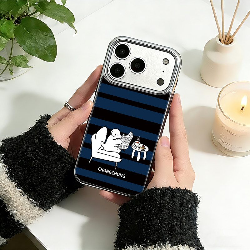 ins风看报小狗可爱女款滴胶手机壳适用苹果17promax简约16promax小米17pro防摔大孔华为mate70pro+软壳爆款