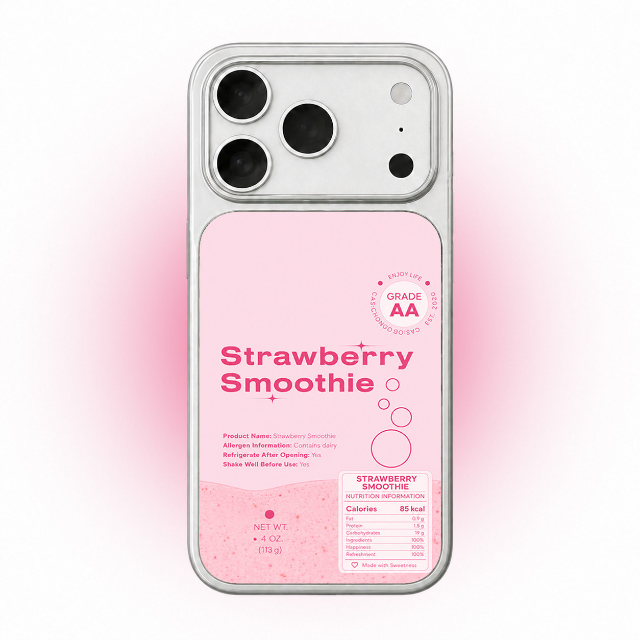 粉红夏日原创创意草莓奶昔适用苹果17promax一加vivo红米OPPO大孔iPhone16pro手机壳少女心高级