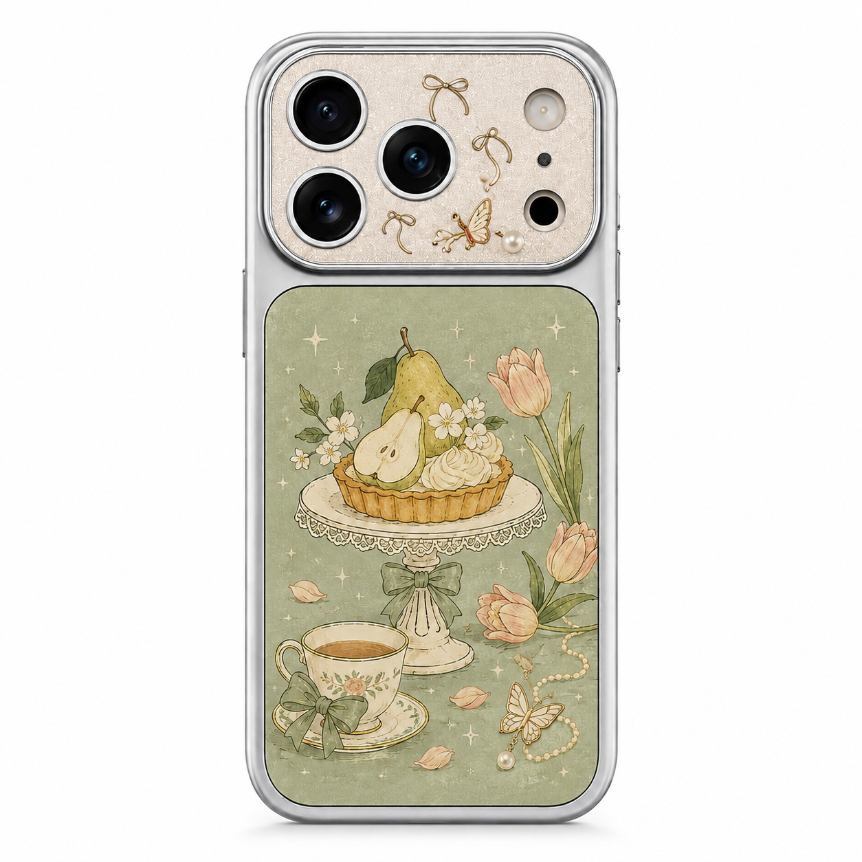 法式奶油风梨子甜品手机壳适用iPhone17Promax高级感贴皮软边苹果16oppo少女感vivo