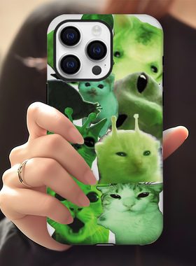 迷因绿色外星猫咪meme可爱手机壳适用苹果16华为vivo红米OPPO荣耀苹果16promax荣耀华为vivo红米oppo