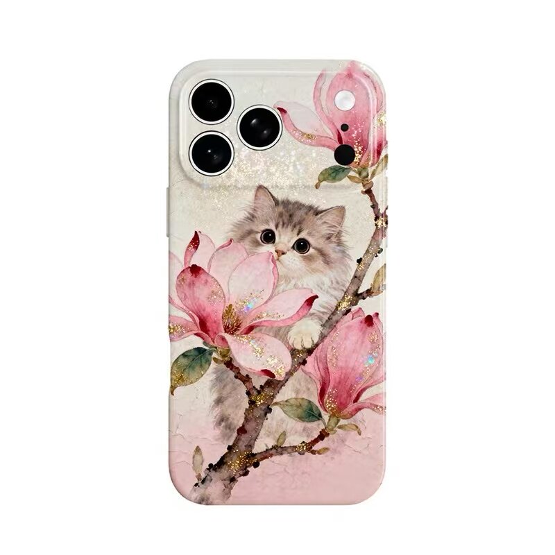 鎏金桃花猫咪手机壳手机壳适用于苹果17OPPOvivo小米17一加13苹果16promax荣耀华为vivo红米oppo