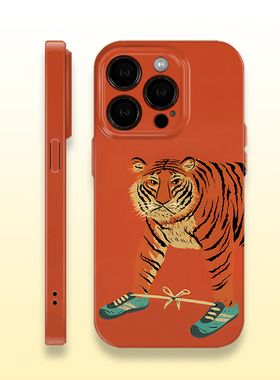 潮牌橙色老虎帆布鞋简约ins清新菲林亮面硬壳手机壳适用苹果15红米k70荣耀90华为MATE60PRO防摔IQOONEO8软壳