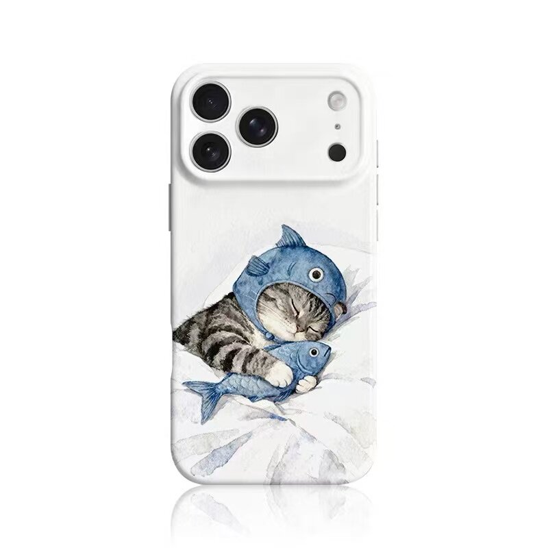 抱鱼睡觉的猫手机壳手机壳适用于苹果17OPPOvivo小米17一加13苹果16promax荣耀华为vivo红米oppo