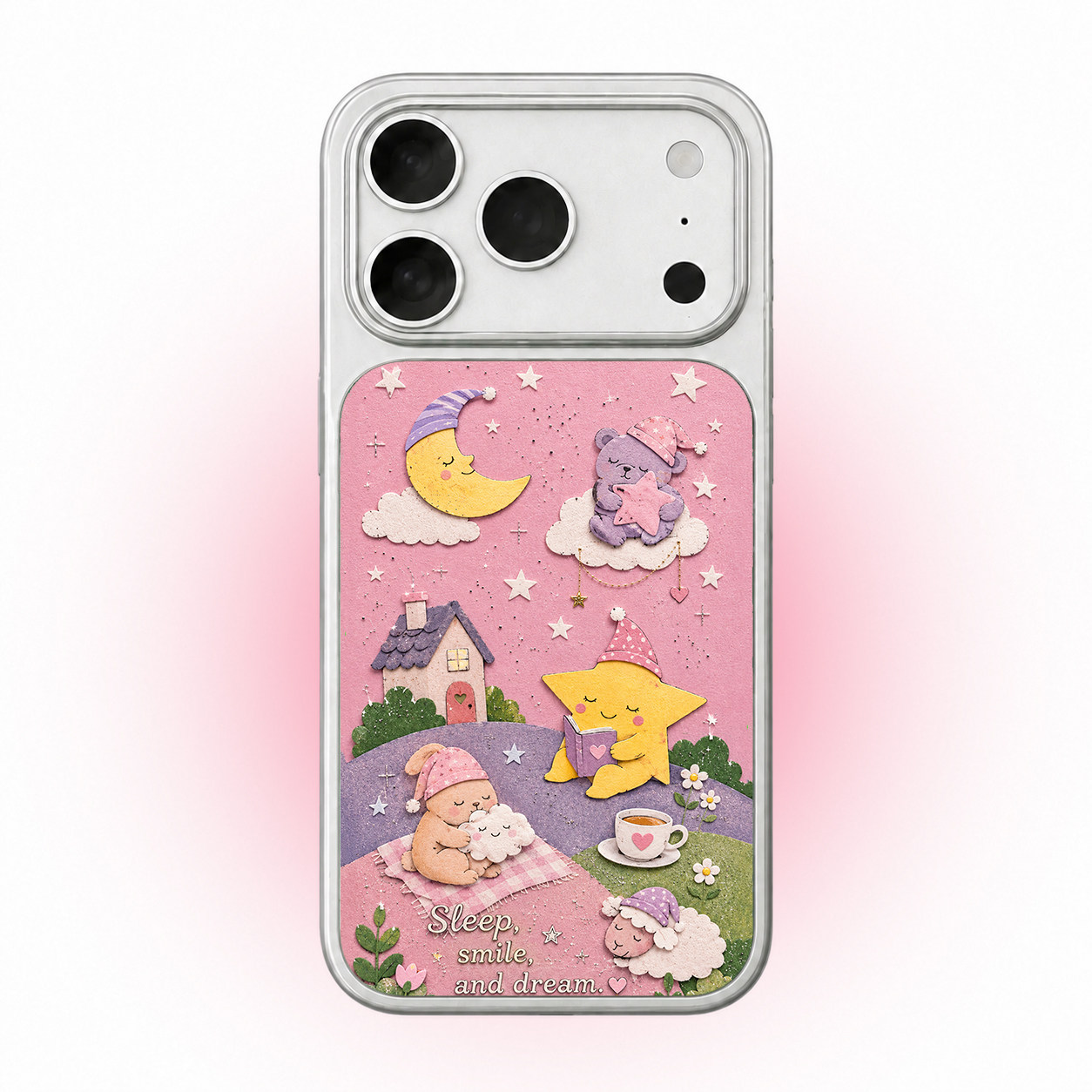 甜蜜美梦原创插画师粉色手机壳适用iPhone17promax苹果16pro小众高级感OPPOvivo红米星星人