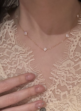 S925银轻奢高级感小众满天星四叶花简约气质百搭项链