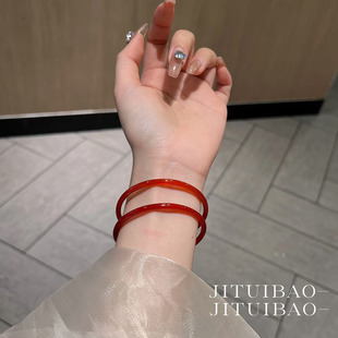 网红款 红4mm玛瑙玉髓叮当镯细圆条荔枝冻闺蜜少女汉服配饰百搭镯