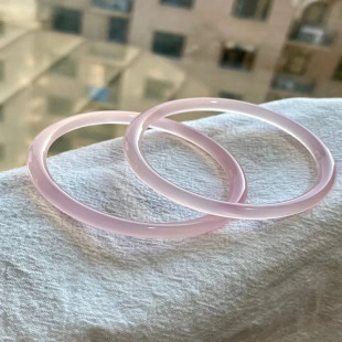 正品 冰种仙女粉4mm叮当镯渐变透美人条细圆条玛瑙玉髓手镯