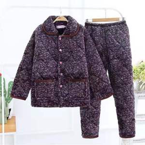 冬季三层加厚夹棉睡衣中老年妈妈女士珊瑚绒奶奶家居服保暖套装