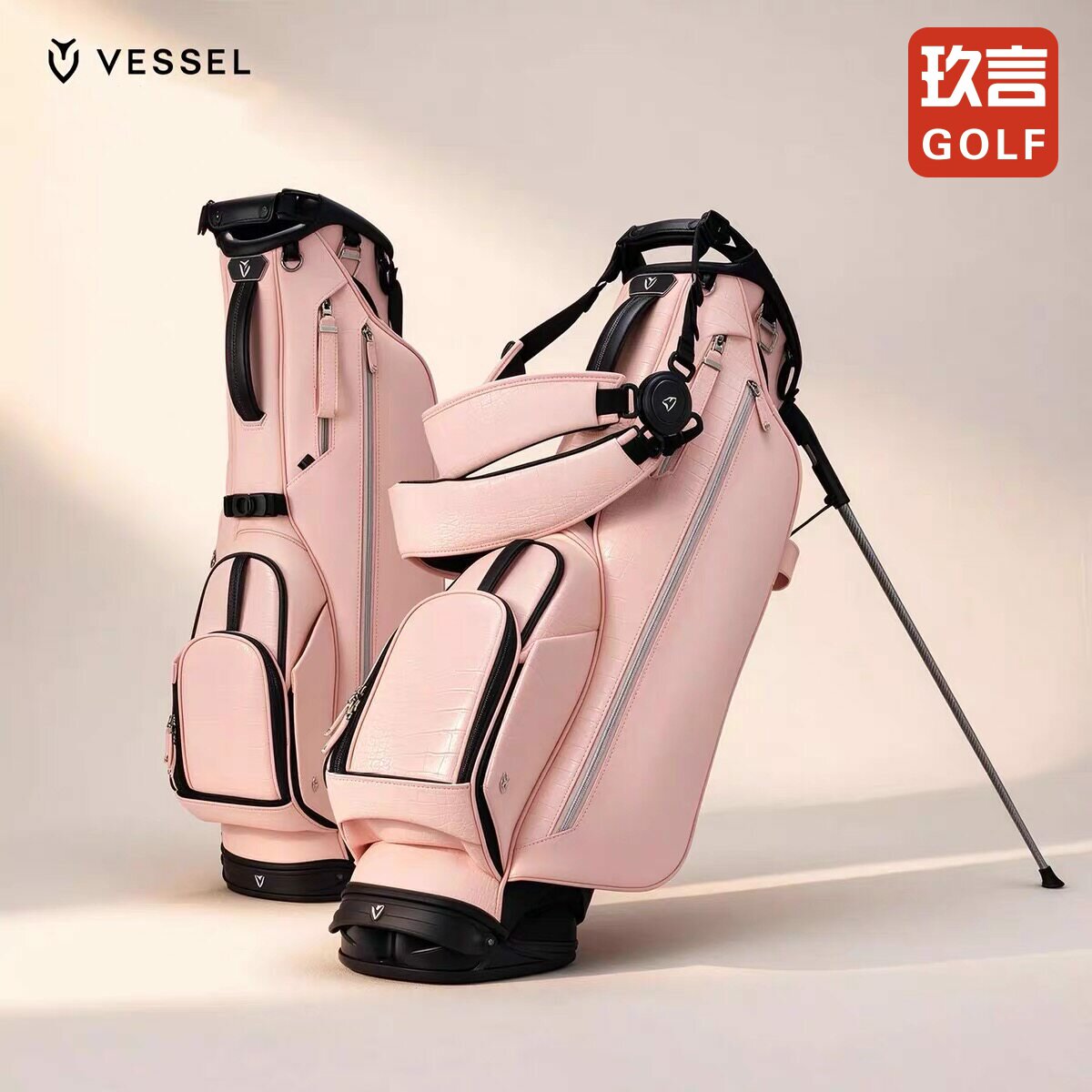 VESSEL高尔夫球包腮红粉鳄鱼纹粉色限量款女士支架包7.5寸8.5寸