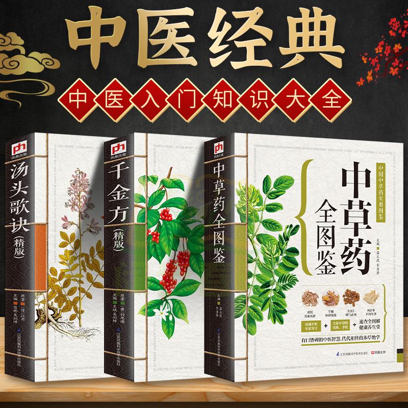 抖音爆款现货】全3册中草药全图鉴+千金方+汤头歌诀（精版）中药材识别图鉴书籍 中草药入门中医医学书籍  本草纲目类畅销医学书籍