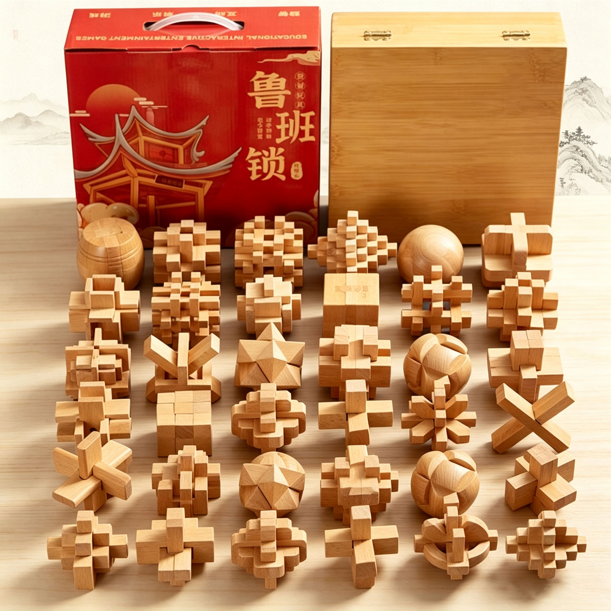 人类幼崽儿童玩具解锁益智积木鲁班锁地狱级全榫卯结构拼装古建筑