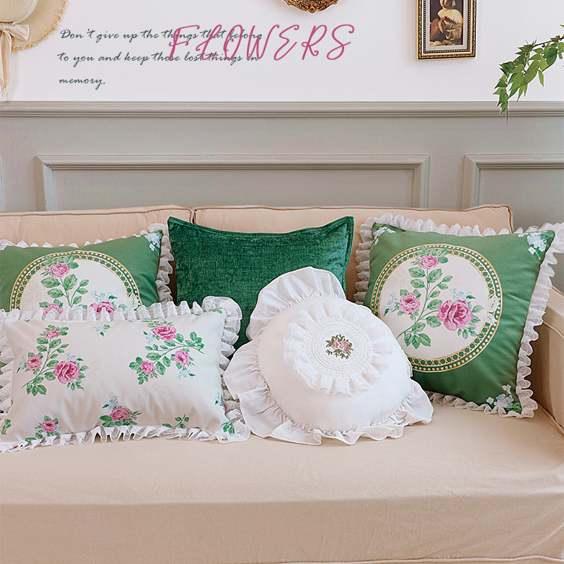 春夏清凉法式复古花边靠枕套抱枕