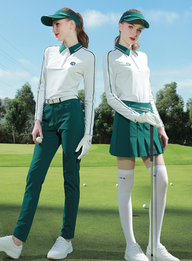 春夏ZG6高尔夫女装球服装女士球衣套装长袖速干T恤上衣墨绿色长裤