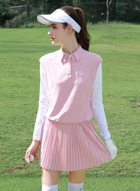 ZG6春夏高尔夫女装服装女运动速干上衣粉色弹力马甲背心女网球裙