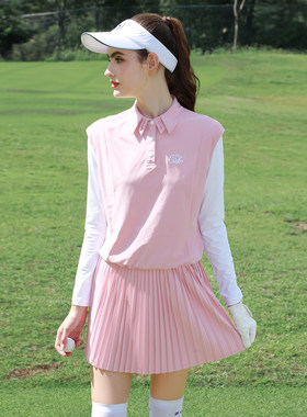 ZG6春夏高尔夫女装服装女运动速干上衣粉色弹力马甲背心女网球裙