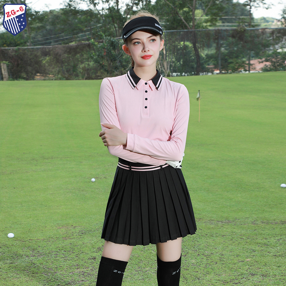 ZG6高尔夫女装球服装女长袖运动粉色网球服女上衣黑微喇叭长裤女