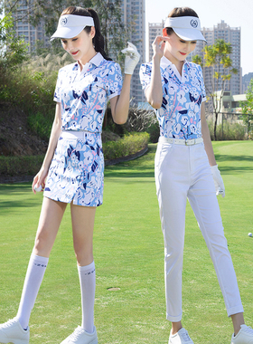 ZG6高尔夫服装女夏季球服女装高端套装短袖T恤速干上衣白色九分裤