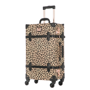 uniwalker潮流复古行李箱女拉杆箱豹纹皮箱20寸登机箱密码旅行箱
