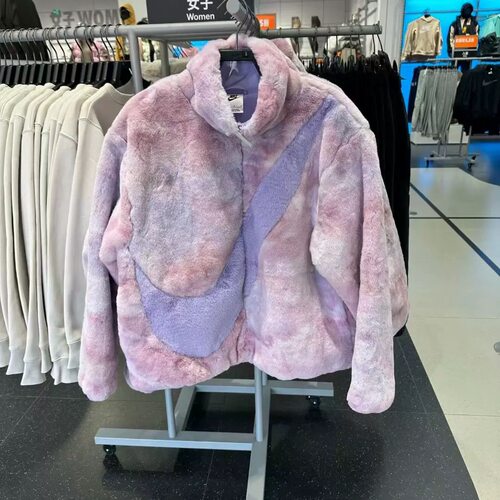 Nike耐克大勾子毛绒外套女生冬季加绒保暖宽松运动休闲棉服4871