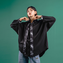 女设计感小众黑色衬衣 领带衬衫 2019春秋新款 复古港味宽松帅气长袖