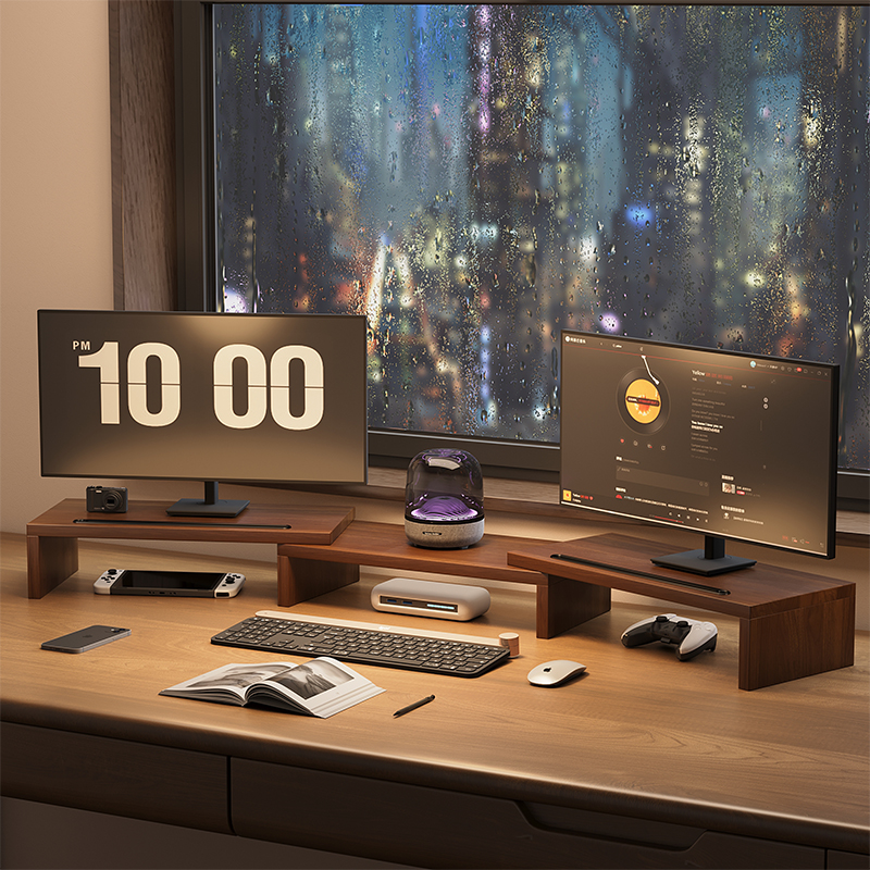 可旋转伸缩电脑增高架双萤幕显示转角桌面收纳办公桌家用笔记本托