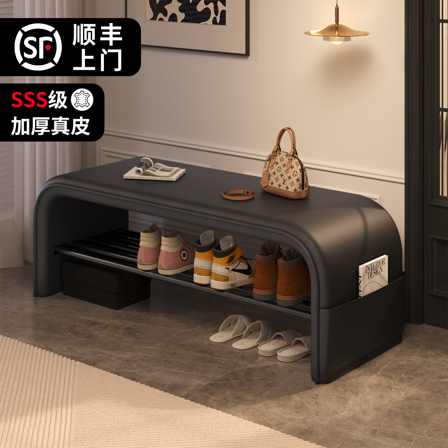 入户换鞋凳门口家用轻奢高级感穿鞋凳可坐鞋柜一体坐凳玄关换鞋
