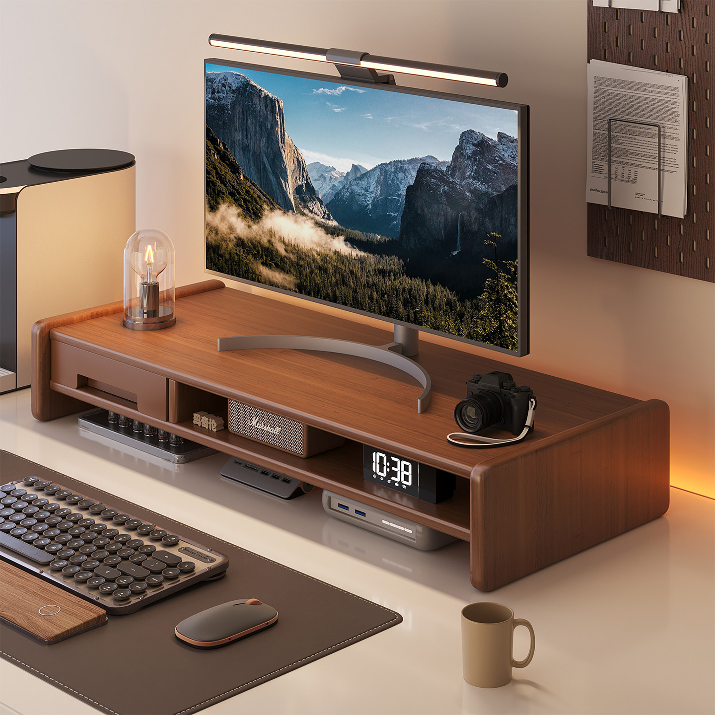 电脑增高架桌面置物架工位显示器底座支撑架加长笔电支架带抽屉