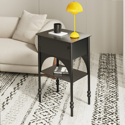 北欧沙发边几简约黑色窄边柜小户型卧室床头柜覆古个性设计咖啡桌