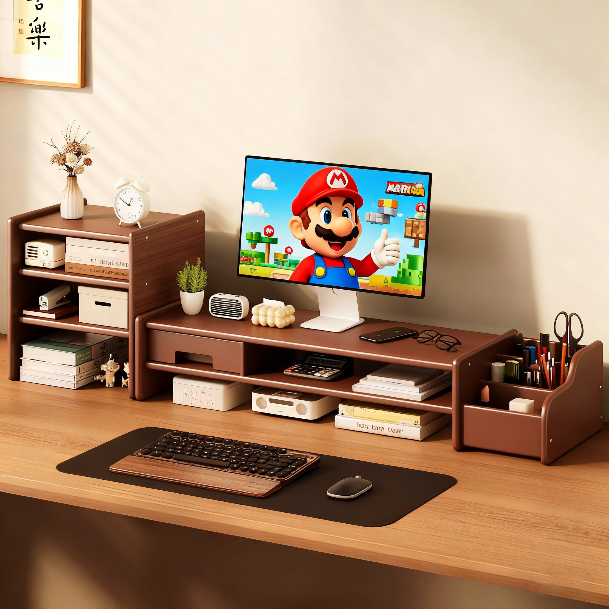 台式电脑增高架显示器增高架电脑屏幕键盘托架子显示屏垫高底座台式支架办公桌工位桌面抽屉收纳架桌面置物架