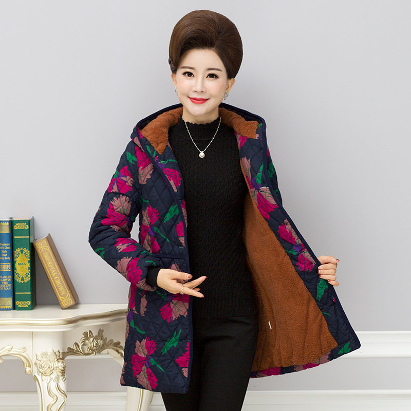 B2019 Middle and old age Women's wear Mom outfit enlarge Plush cotton-padded clothes printing Self cultivation Show thin middle age coat cotton-padded jacketin the Women's clothing/Boutique , Cotton/Padded  category - from Buy2taobao.com to provide professional Taobao agent buy service