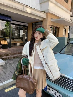 翻领羽绒服女2025新款 胖mm宽松轻薄保暖菱格棉衣外套潮we1005 大码