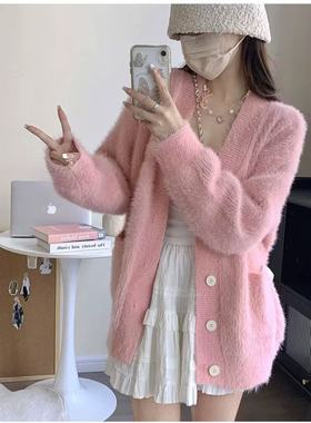 水貂绒韩版宽松显瘦百搭毛衣外套女短款针织开衫上衣sy5782